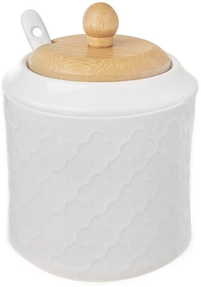 Orion WhiteLine Serie - Porseleinen Suikerpot - Bamboe Deksel - 350ml