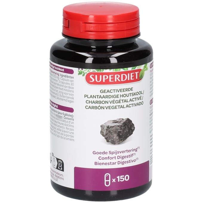 Superdiet Geactiveerde Plantaardige Houtskool 150 Capsules