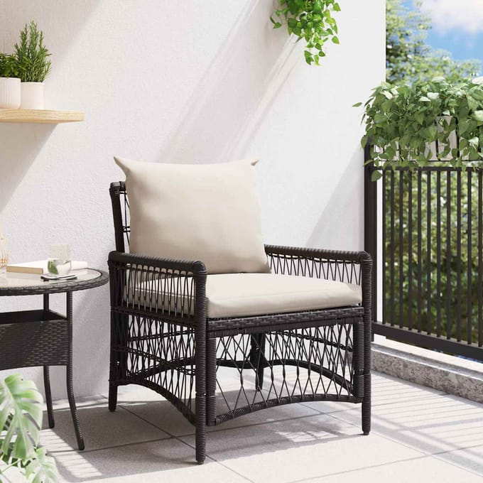 vidaXL Tuinstoel met kussen Zwart 73 x 61 x 77 cm poly rattan
