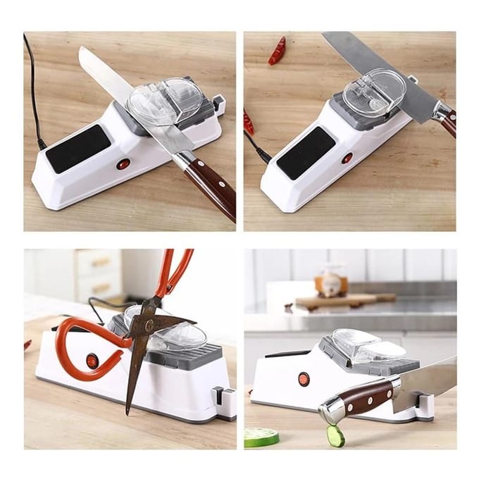 Affûteur de couteaux électrique USB réglable pour couteaux de cuisine, outil affûtage de ciseaux, lame blanche moyenne et Fine EU Plug blanc