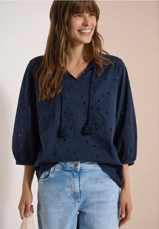 3/4 mouw blouse met shiffley patroon