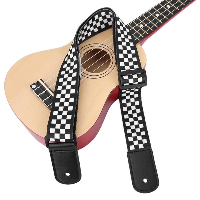 Verstelbare Zwart-Witte Vierkanten Ukulele 4 Snaar Hawaïaanse Gitaar Schouderband Accessoire