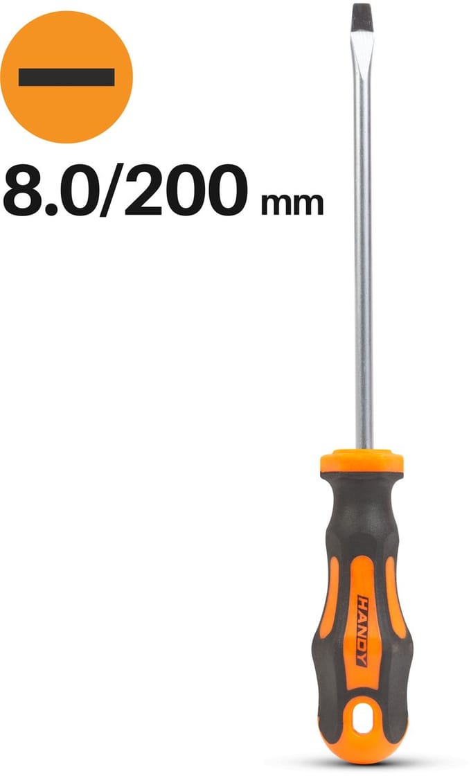 Platte Schroevendraaier 8.0 mm – Sleufschroevendraaier 200 mm – Chroom Vanadium Staal – Antislip Handgreep – Ophangoog [10521]