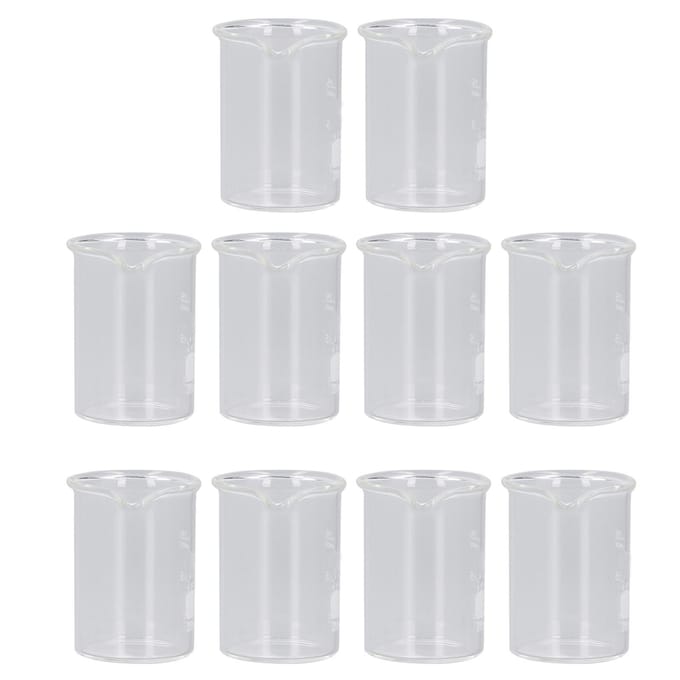 10 STuks Glazen Beker Set Experimentele Maatbeker met Schaal Lesmateriaal 25 ml Inhoud white