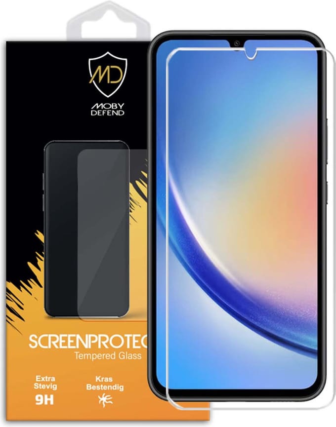 MobyDefend Screenprotector - Geschikt voor Samsung Galaxy A34 - Case-Friendly Screensaver - Gehard Glas