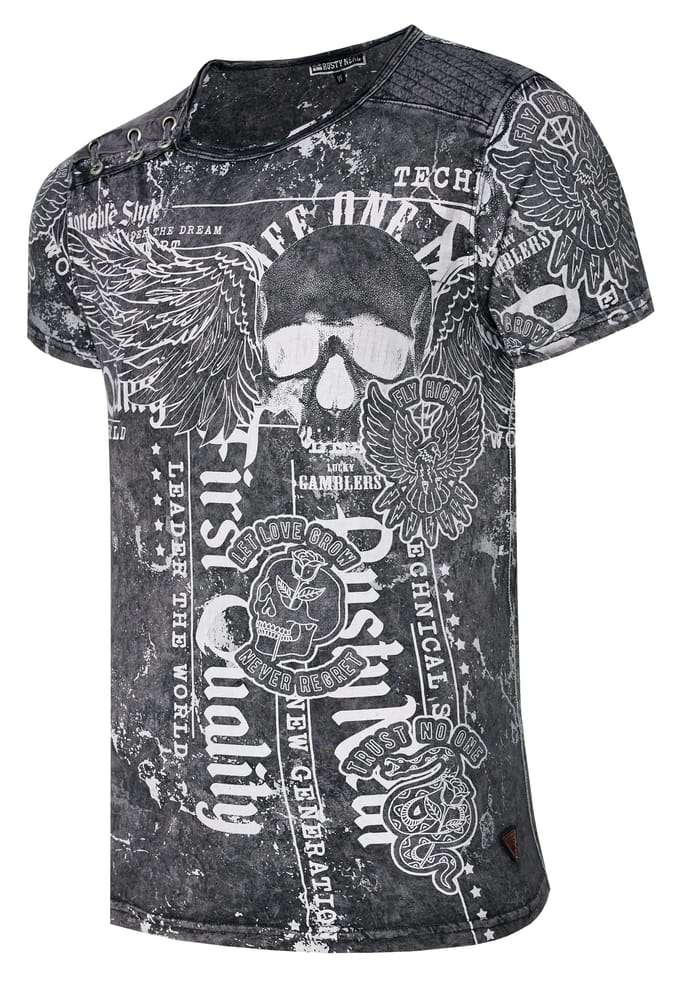 Gewassen T-shirt met "Flying-Skull" print
