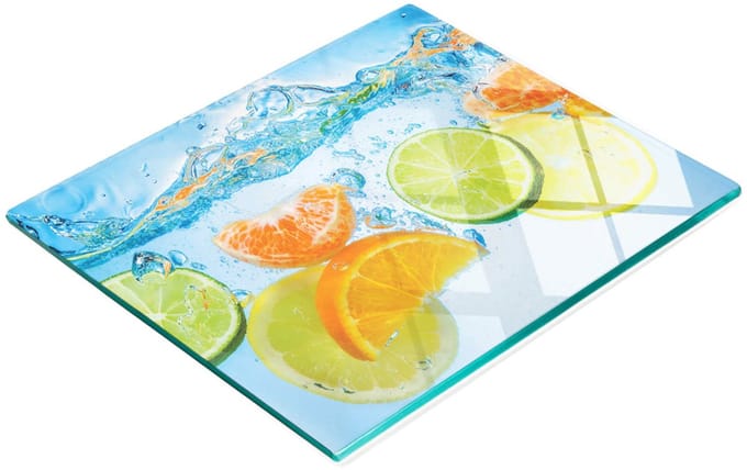 Decoratieve glazen serveerplank voor snacks, citrusprint, 60x52 cm
