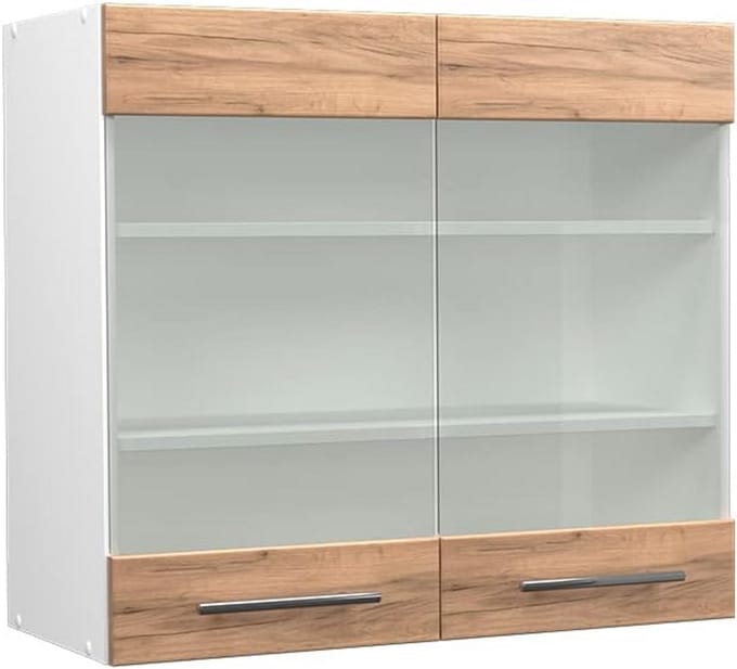 Hangglaskast Keuken 80 cm Modern Eiken Goud en Wit