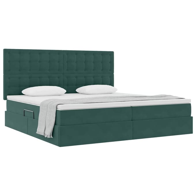 vidaXL - Opslag - bed - met - matras - Donkergroen - 200 - x - 200 - cm - Fluweel