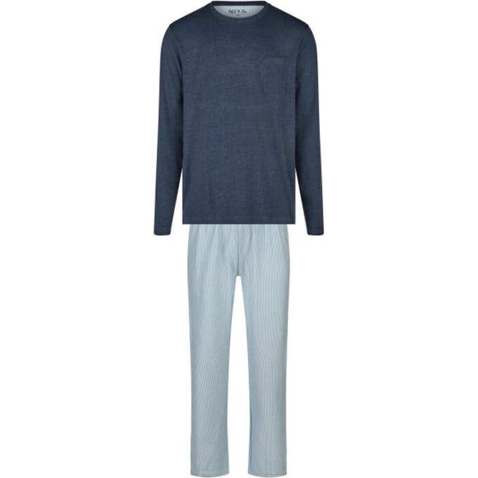 Phil & Co Heren Pyjama Set Interlock Donkerblauw/Lichtblauw Gestreept - Maat M