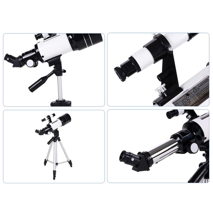 Réfracteur astronomique portatif à grande ouverture de 70mm, longueur focale de 300mm, télescope terrestre et blanc/noir