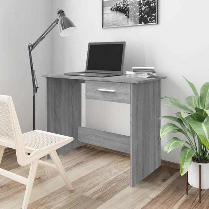 vidaXL - Bureau - 100x50x76 - cm - bewerkt - hout - grijs - sonoma - eikenkleurig