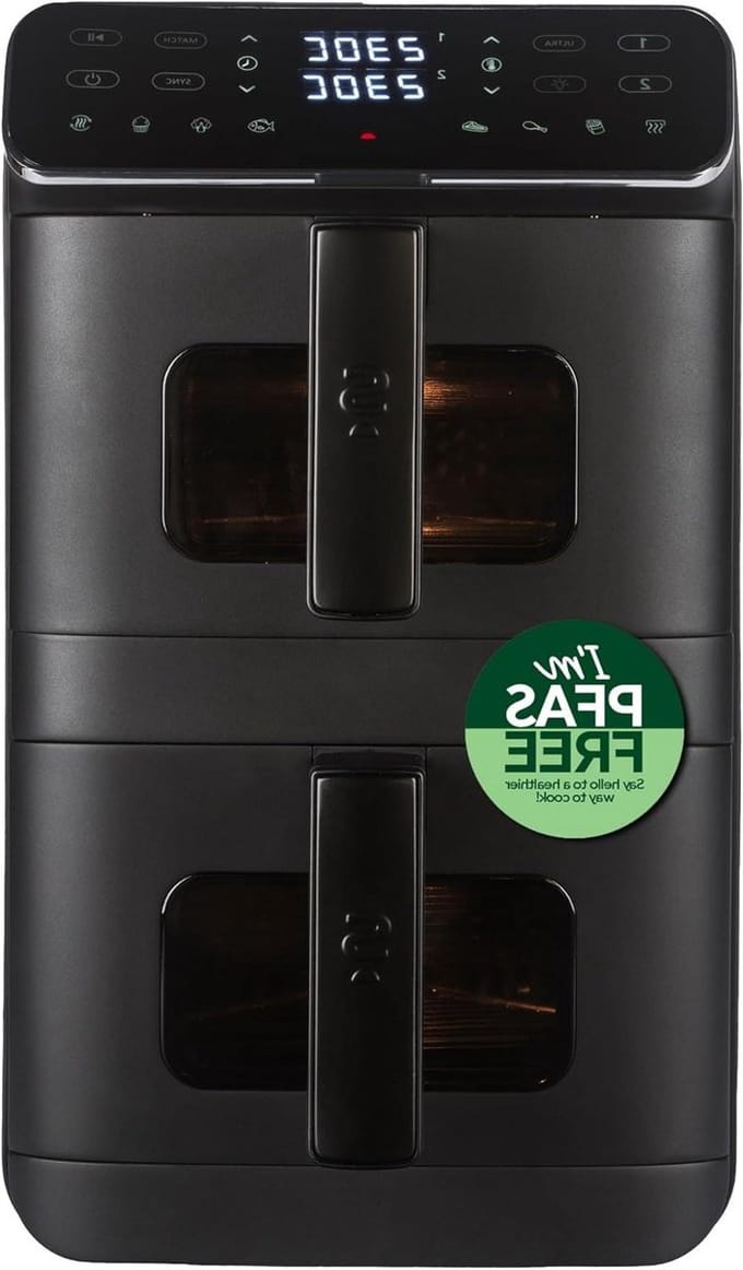Heteluchtfriteuse - Dubbele Lade - Snel Koken - Verticaal Ruimtebesparend - 9 Liter - Zwart