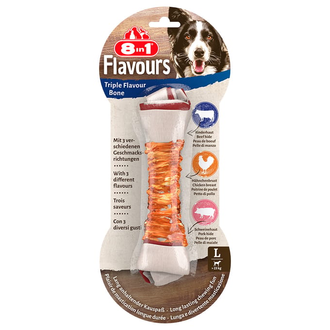 8in1 Delights Kauwknook Triple Flavour Kip&Varken&Rund - Hondensnacks - L