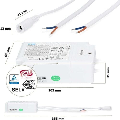HOFTRONIC – LED paneel transformator rechthoek – 36 watt – 1-10V dimbaar – Flikkervrij – Kunststof wit – IP20 – 230V netstroom – paneel driver