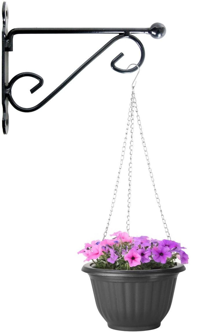 Hanging pot + wall hook Lucca - anthracite - D25 cm - plastic - metal - garden accessories