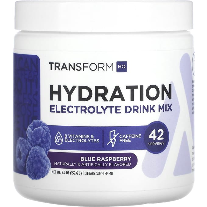 TransformHQ, Hydratation, Mélange pour boisson électrolytique, Sans caféine, Framboise bleue, 5,7 oz (159.6 g)