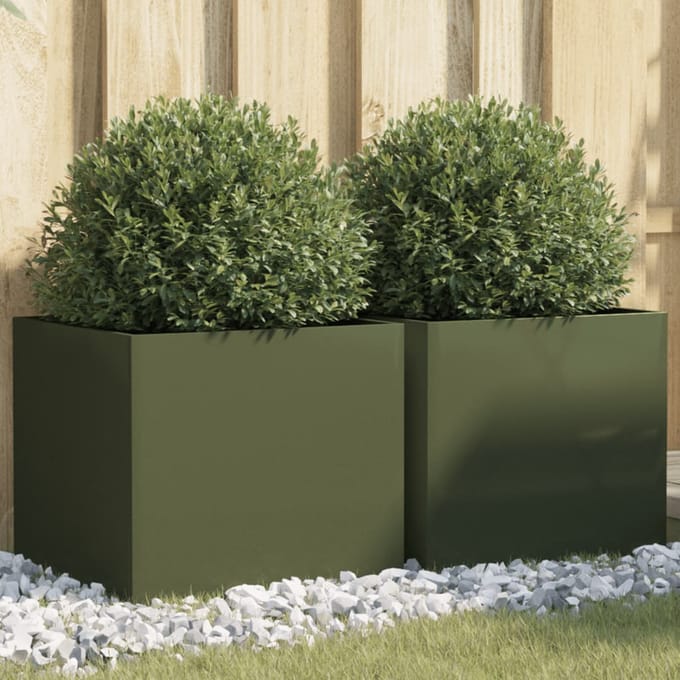 vidaXL - Plantenbakken - 2 - st - 42x40x39 - cm - staal - olijfgroen
