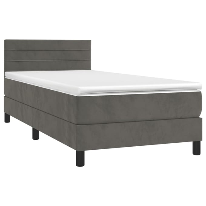 vidaXL - Boxspring - met - matras - en - LED - fluweel - donkergrijs - 100x200 - cm