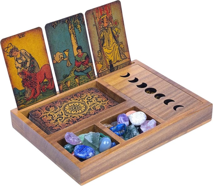 Tarot Kaarthouder en Kristallen Organizer met Maanfase Ontwerp