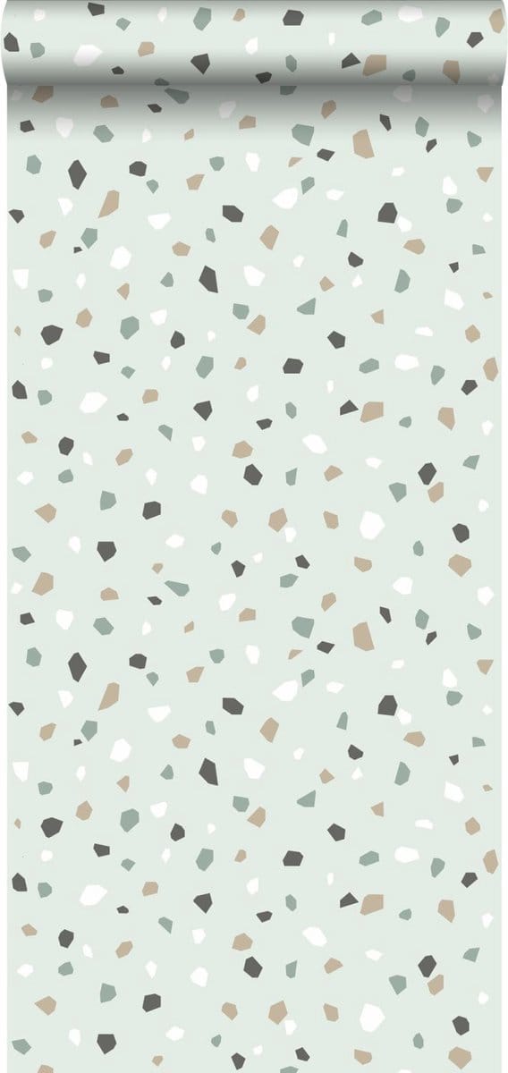 ESTAhome behang terrazzo mintgroen, wit en grijs - 53 cm x 10.05 m - 139036