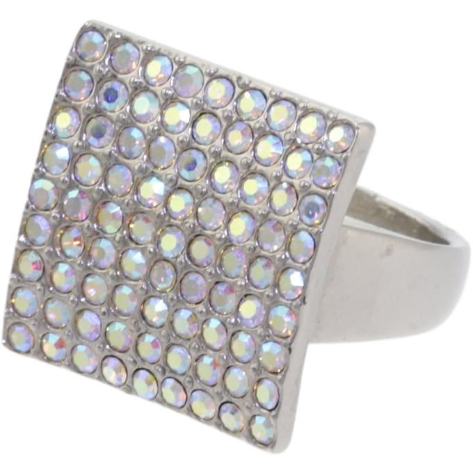 Behave – ring – Regenboogglans kristal – Zilverkleur – Disco glamour stijl