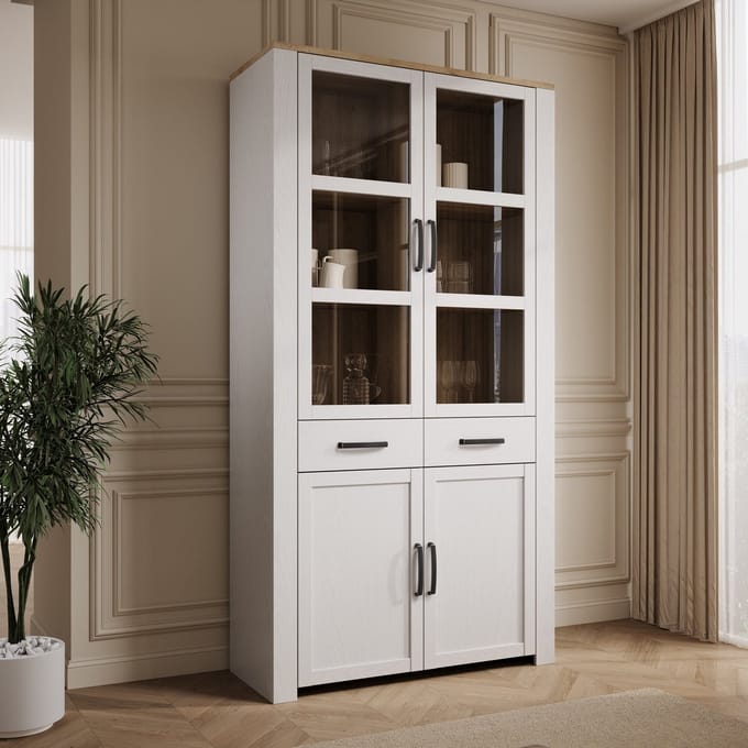 Meubella - Borello - Buffetkast - Wit - 106x42x205 cm
