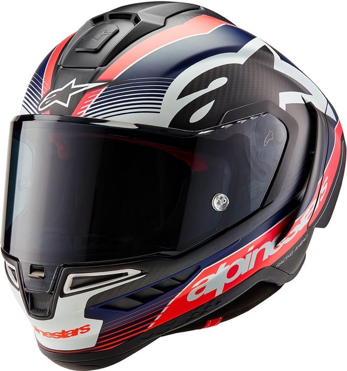 Alpinestars Supertech R10 Team Zwart Carbon Fluo Rood Donkerblauw Mat Integraalhelm - Helm