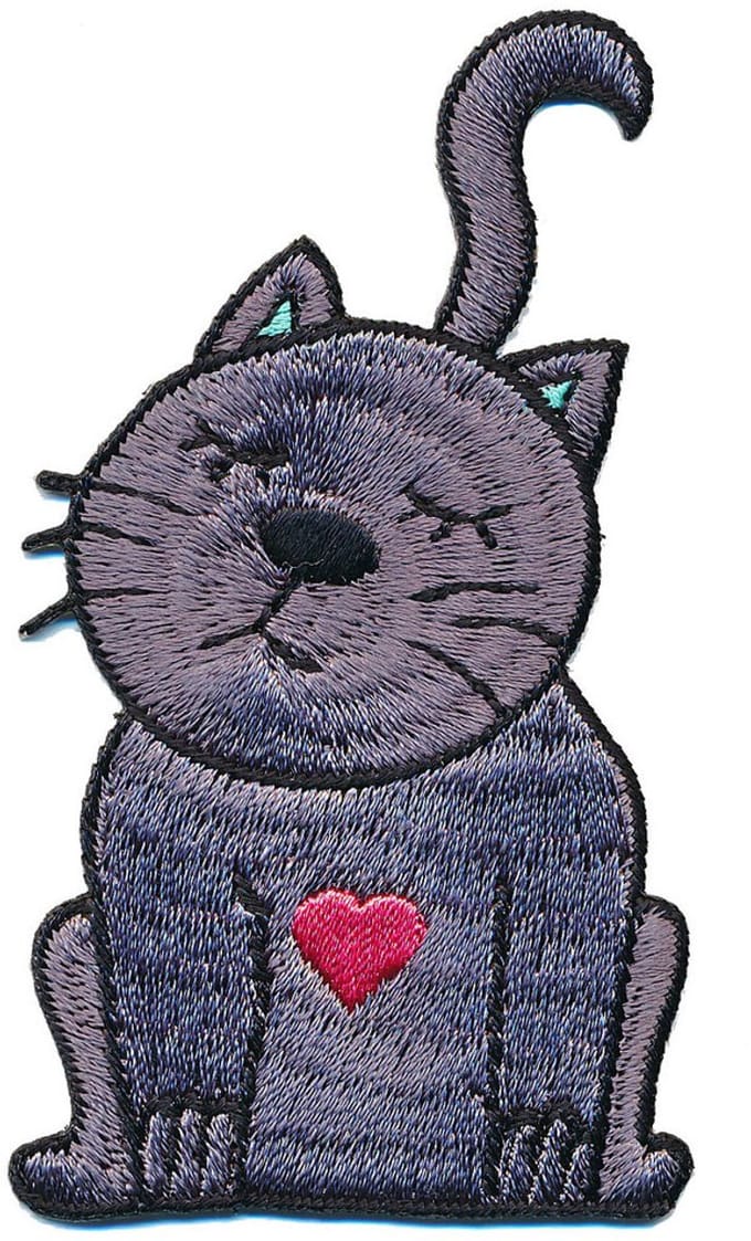 Strijkembleem - Patch - Poes - Grijs - 5,5 x 9,5 cm
