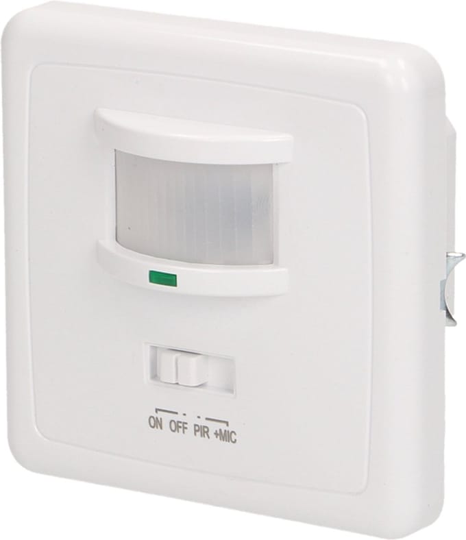 PIR Bewegingssensor - geluidsmelder met Microfoon - 160 ° Detectie - Wand inbouw bewegingsmelder - 9 Meter bereik - Wit