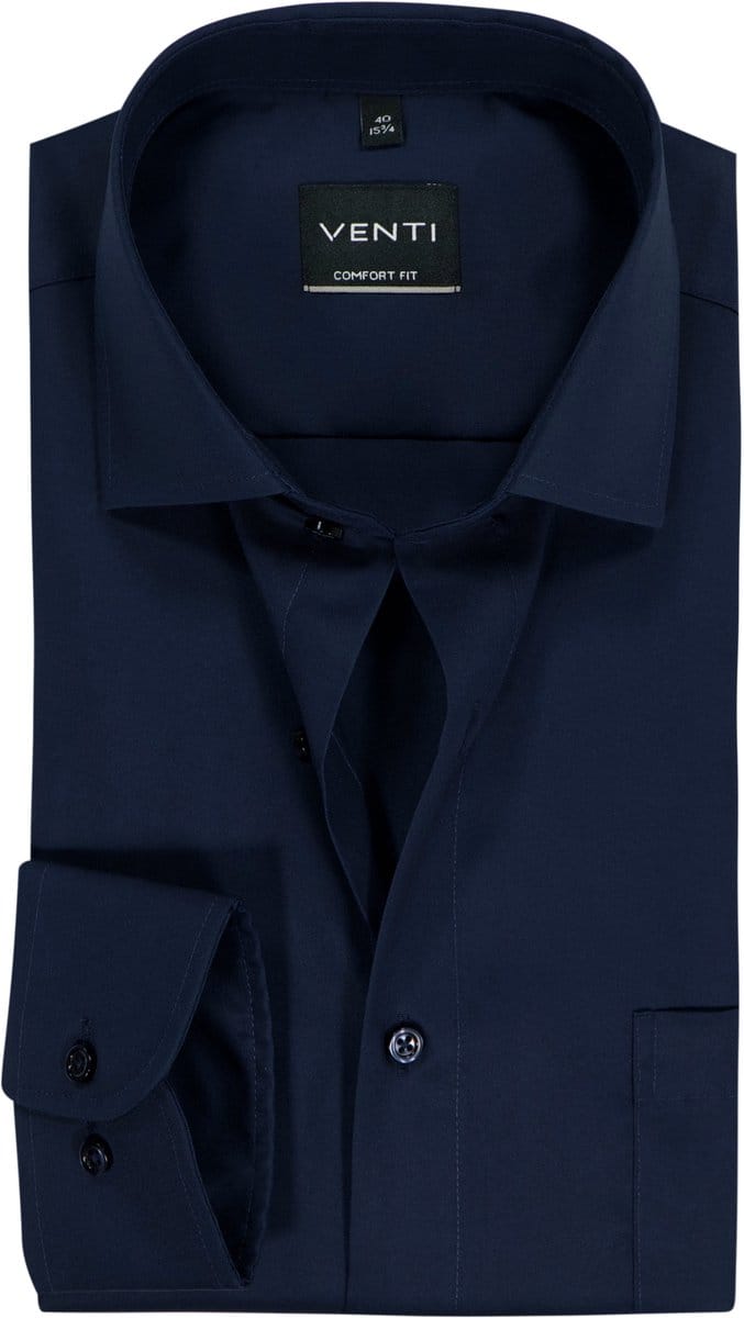 VENTI CASA MODA comfort fit overhemd - structuur - donkerblauw - Strijkvrij - Boordmaat: 54