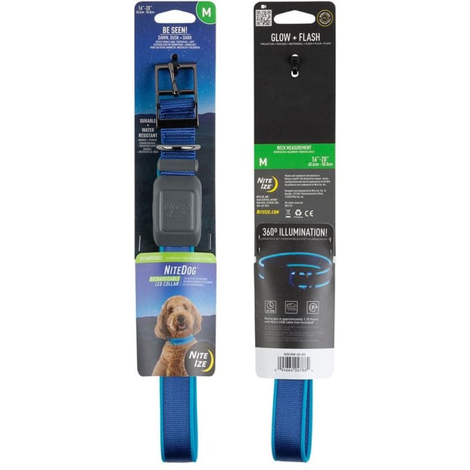 Nite Ize NITEDOG Herlaadbare Led halsband voor een Hond Blauw Medium 16"- 20" | 40.6cm - 50.8cm