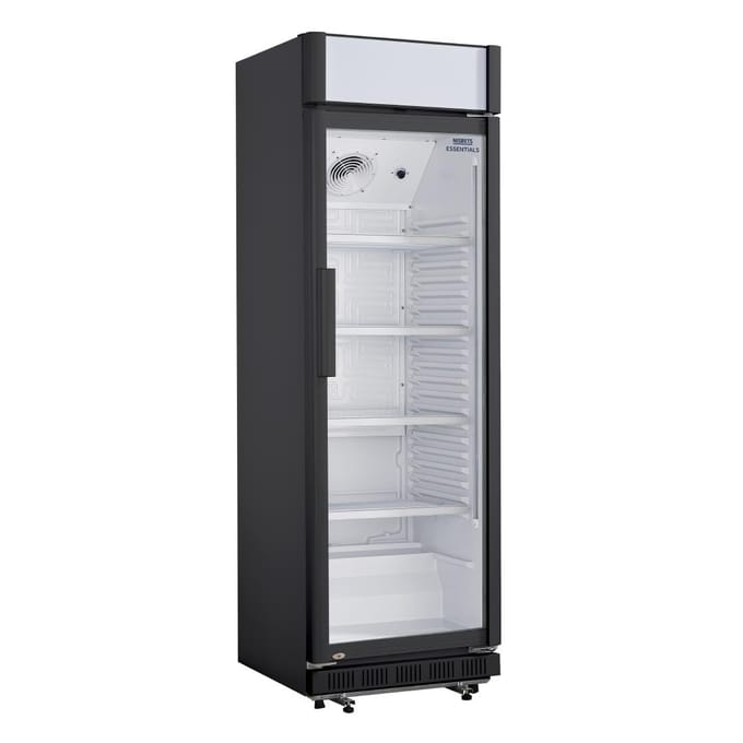 Nisbets Essentials staande displaykoelkast zwart met lichtbak, 354 L