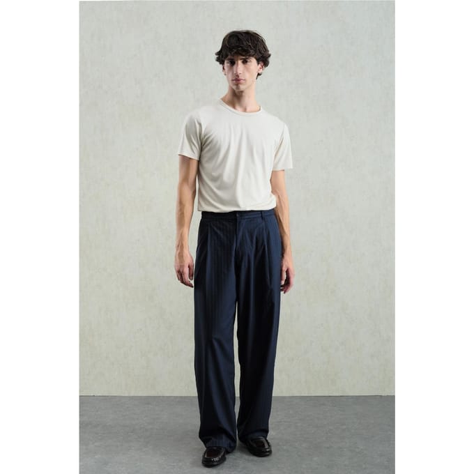 Plissé Gestreepte Gabardine Broek