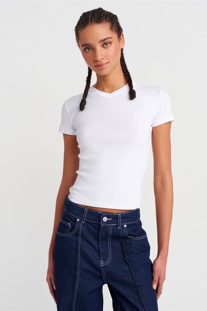 Slim Fit Katoenen V-hals T-shirt