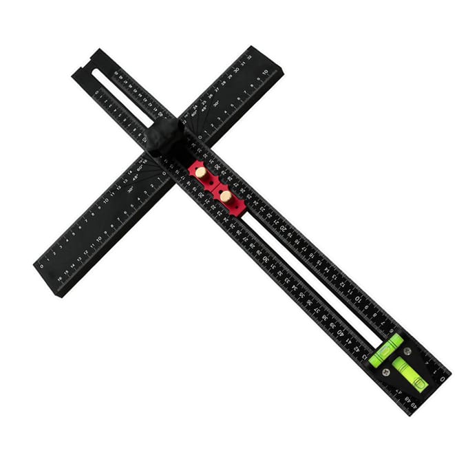54 cm T-liniaal met waterpas, 90° en 45° verstelbare hoekmeettool. black