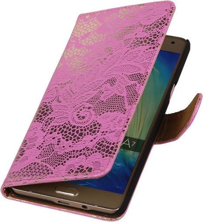 Roze Lace Booktype Samsung Galaxy A7 A700F (2015) Wallet Cover Hoesje