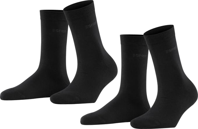 Esprit Uni 2-Pack eenkleurig katoen multipack sokken dames zwart - maat 35-38