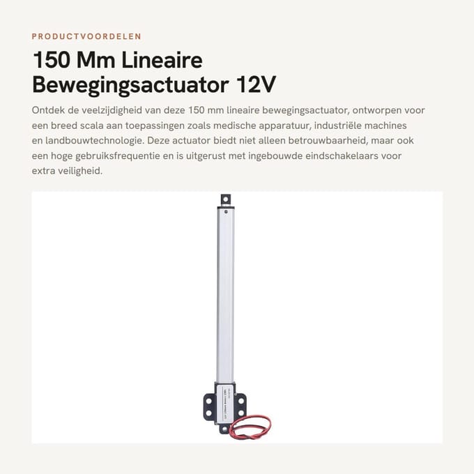 Dailygoods- Lineaire Actuator 150 Mm - 12V - Eindschakelaars - Stabiele Werking - Geluidsarm Ontwerp - Waterdicht