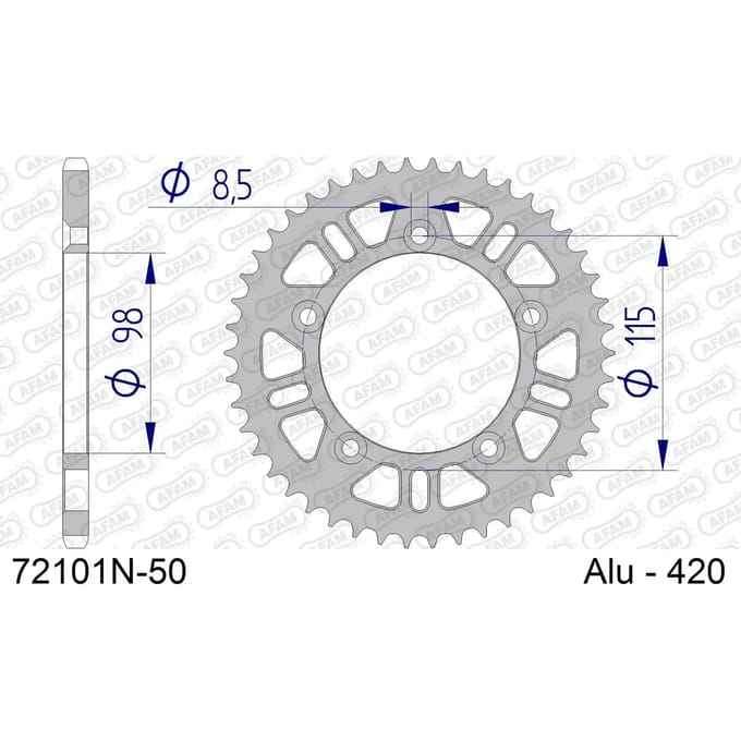 Aluminium tandwiel achter Afam 420 50 dents