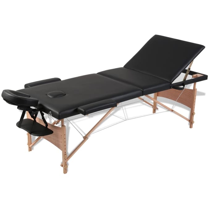 vidaXL - Inklapbare - massagetafel - 3 - zones - met - houten - frame - (zwart)