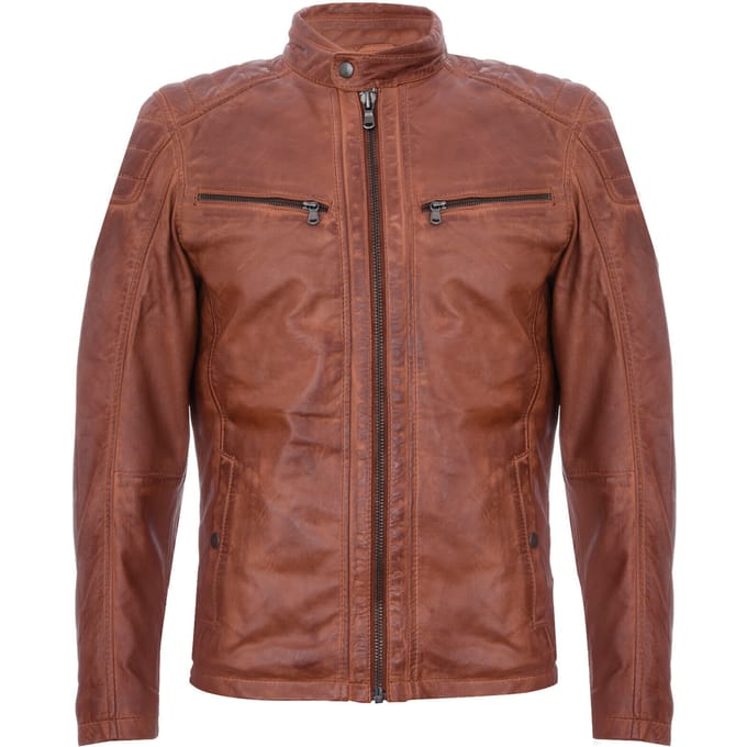 Marineblauw leren vintage gewatteerd racefietsjack met rits