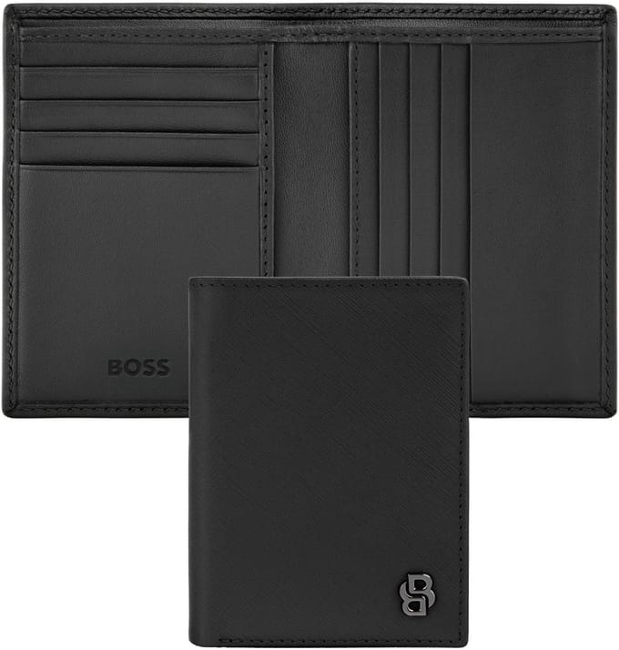 HUGO BOSS Leren kaarthoes Double B Card Case Saffiano Black zwart