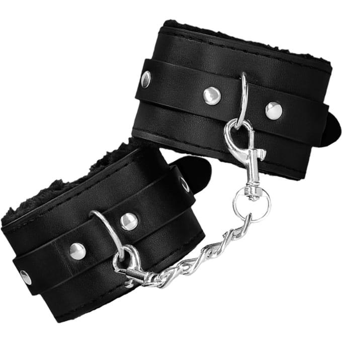 Plush Bonded Leather Hand Cuffs - With Adjustable Straps