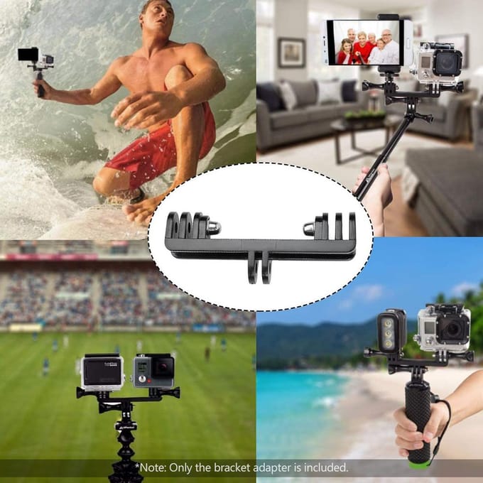 Dubbele flitsbeugeladapter Dubbele montageadapter Vervanging voor GoPro HERO4 HERO3+ zwart
