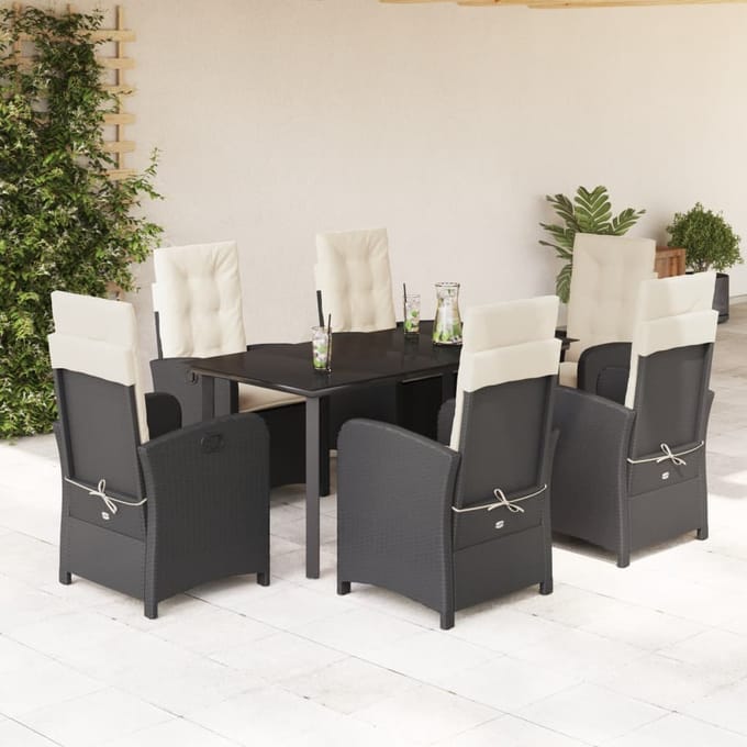 vidaXL - 7-delige - Tuinset - met - kussens - poly - rattan - zwart