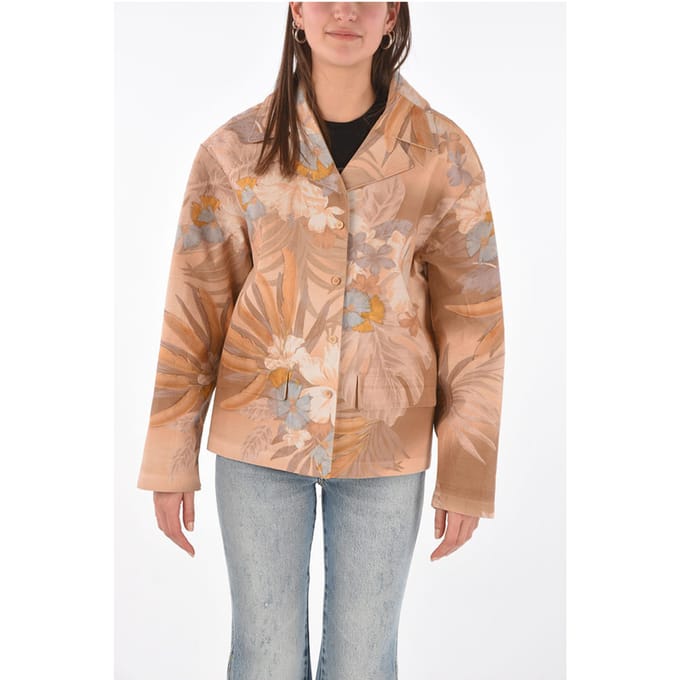 MM0 bloemenprint blazer met leren binnenkant in roze