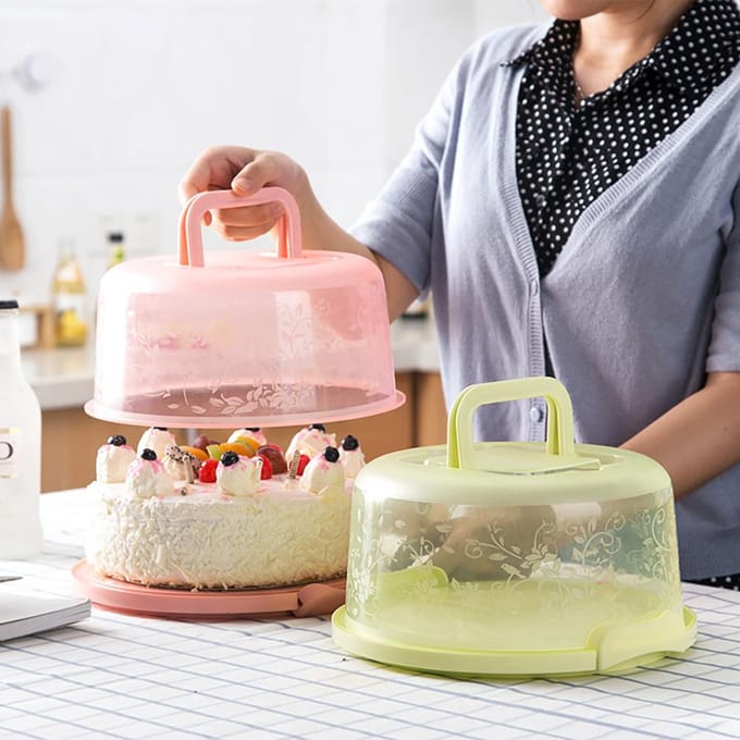 Draagbare Cupcake Drager Voedselbewaardoos met Handvat Transparante Taartdoos roze