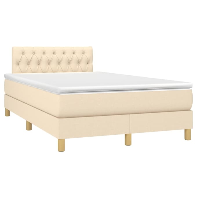 vidaXL - Boxspring - met - matras - en - LED - stof - crèmekleurig - 120x200 - cm