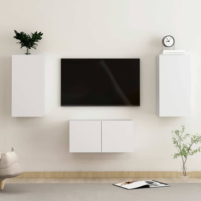 vidaXL - 3-delige - Tv-meubelset - bewerkt - hout - wit